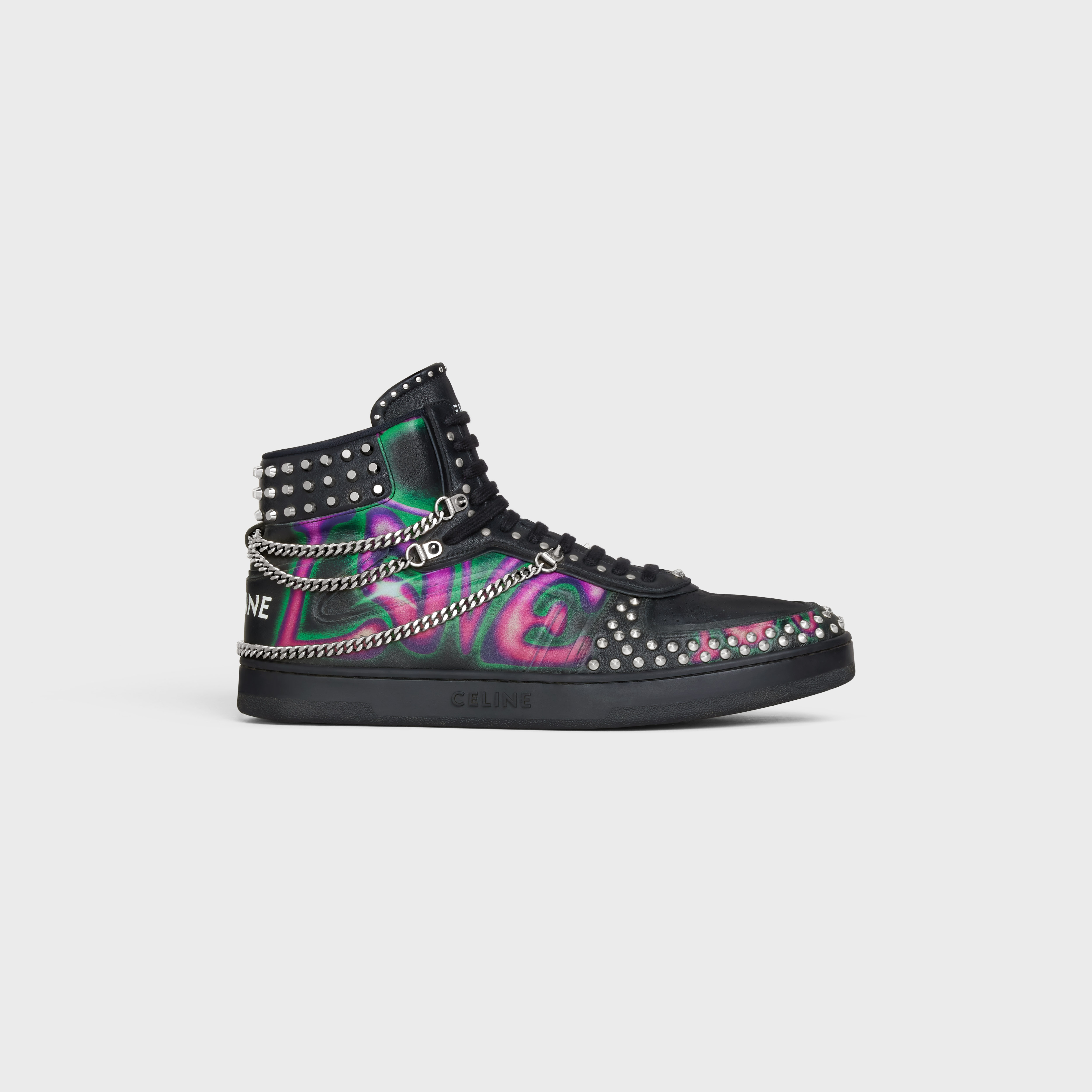 CT-01 "Z" TRAINER HIGH TOP SNEAKER WITH CHAINS AND STUDS in PRINTED CALFSKIN "HATE TO LOVE YOU" - 1