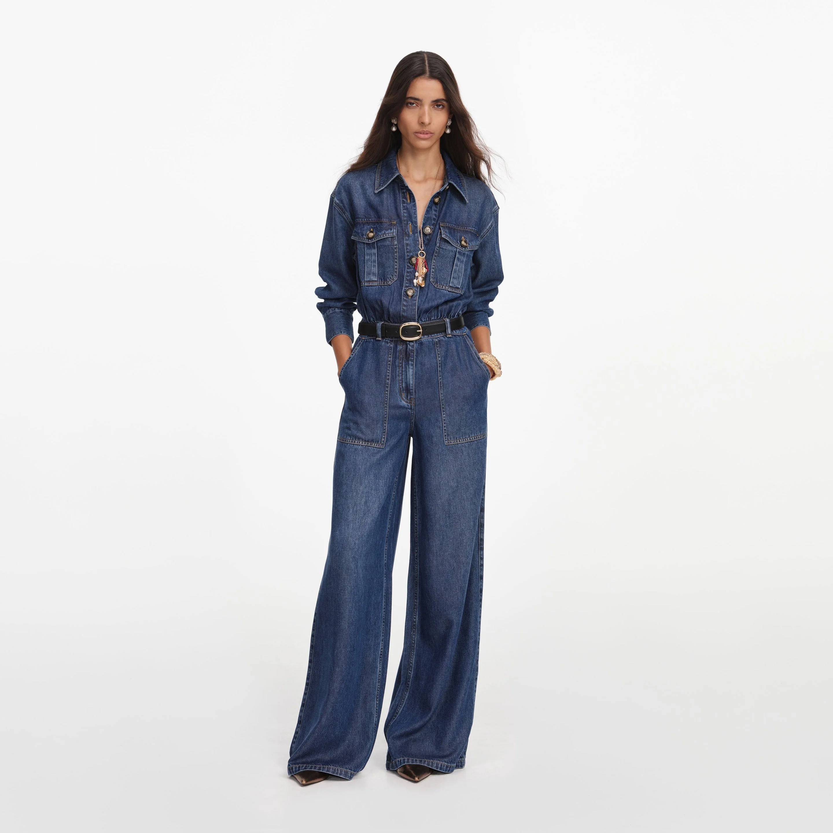Denim Relaxed Fit Jumpsuit - 1
