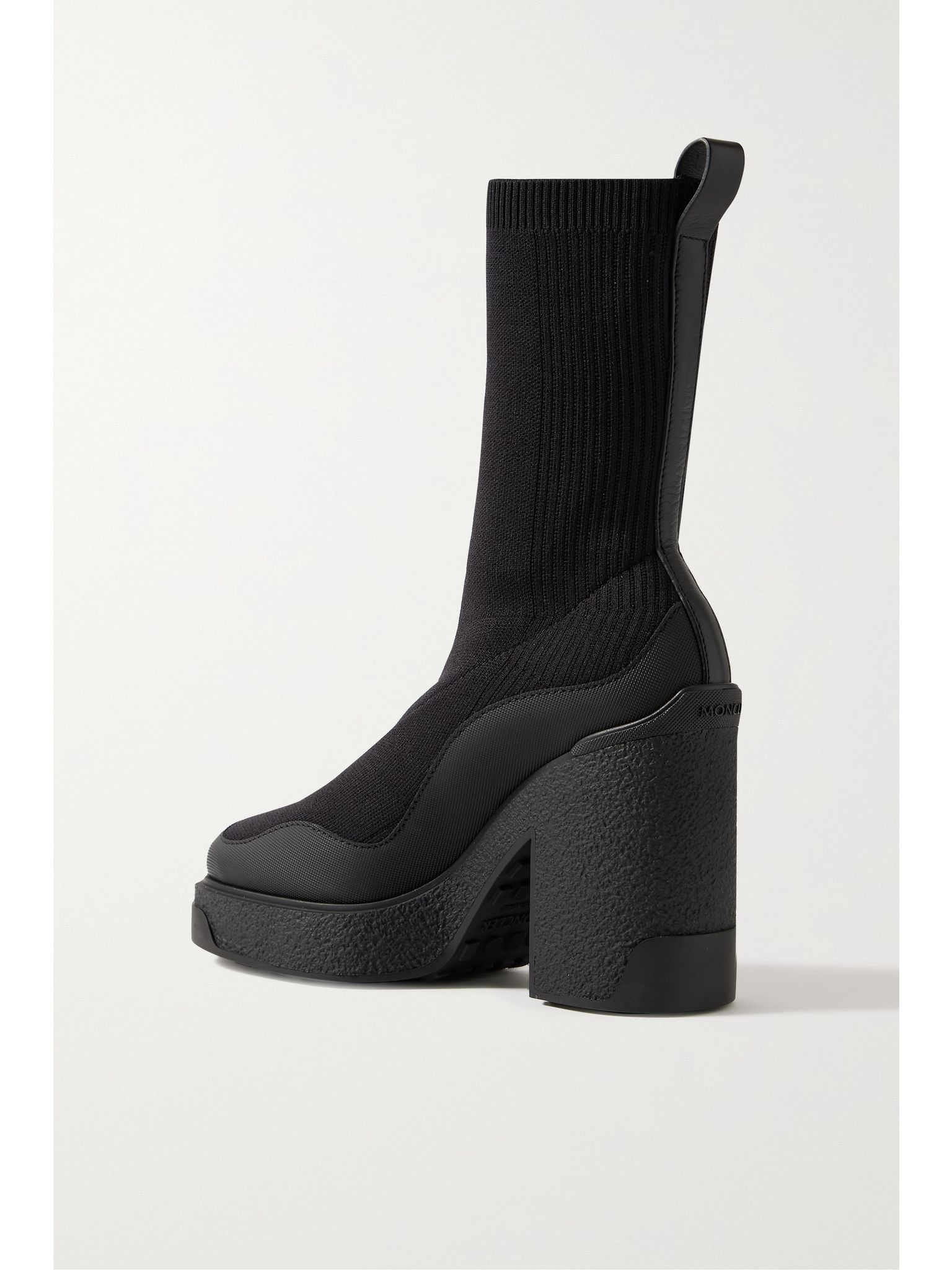 Splora leather and rubber-trimmed ribbed stretch-knit ankle boots Black - 3