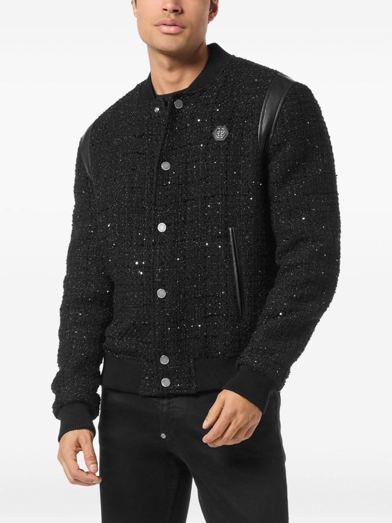 sequin-embellished leather-trimmed bomber jacket 3