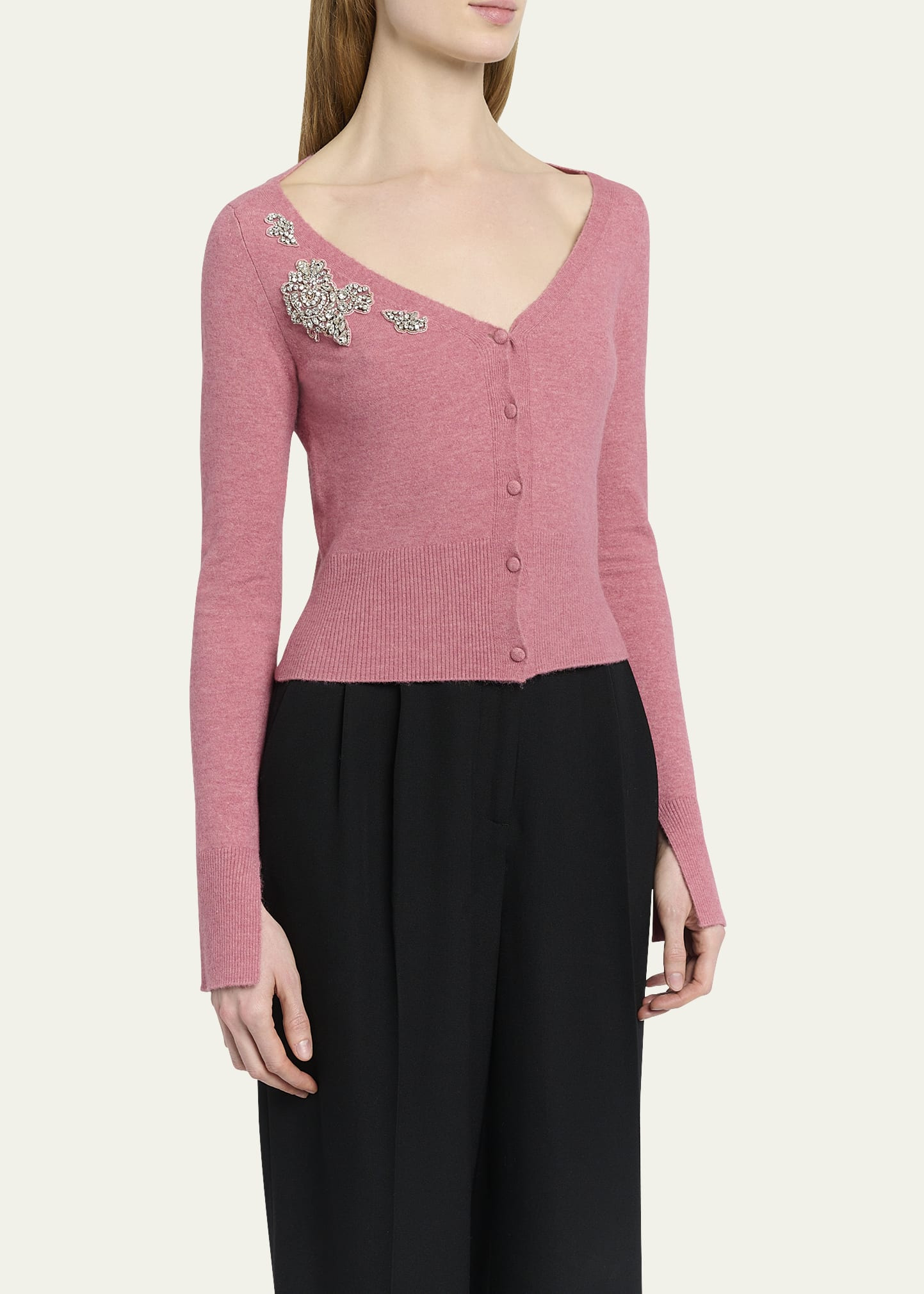 Embellished Cropped V-Neck Cardigan - 4