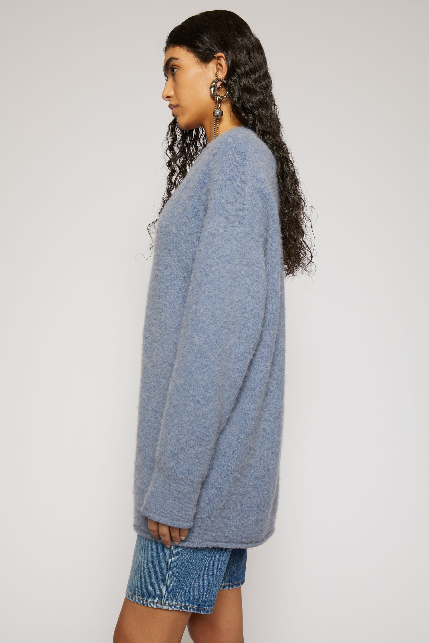 Oversized v-neck sweater dusty blue - 3