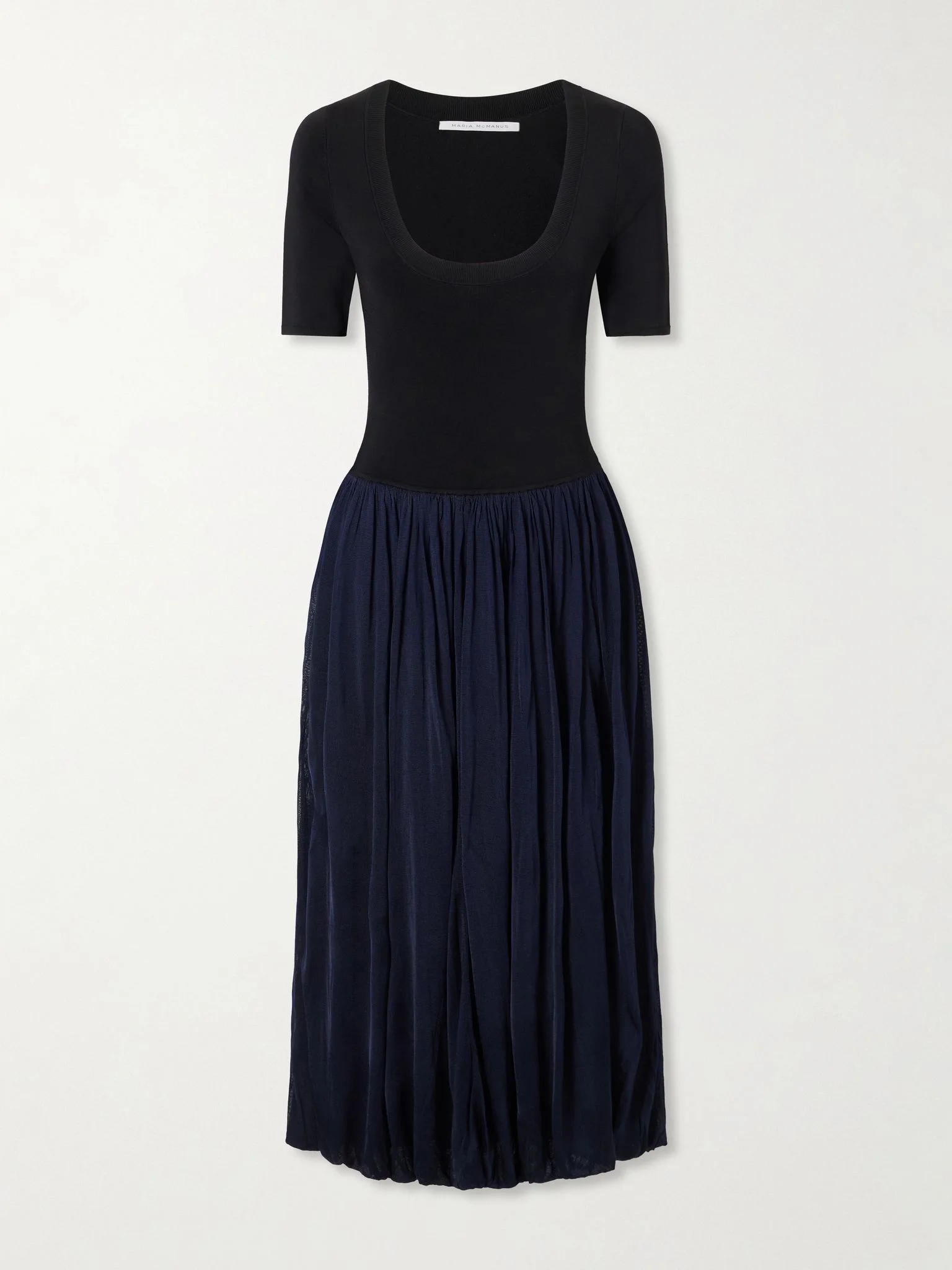 Ribbed woven midi dress Black - 1