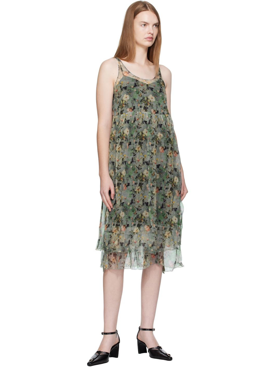 Green Gathered Tank Midi Dress - 4