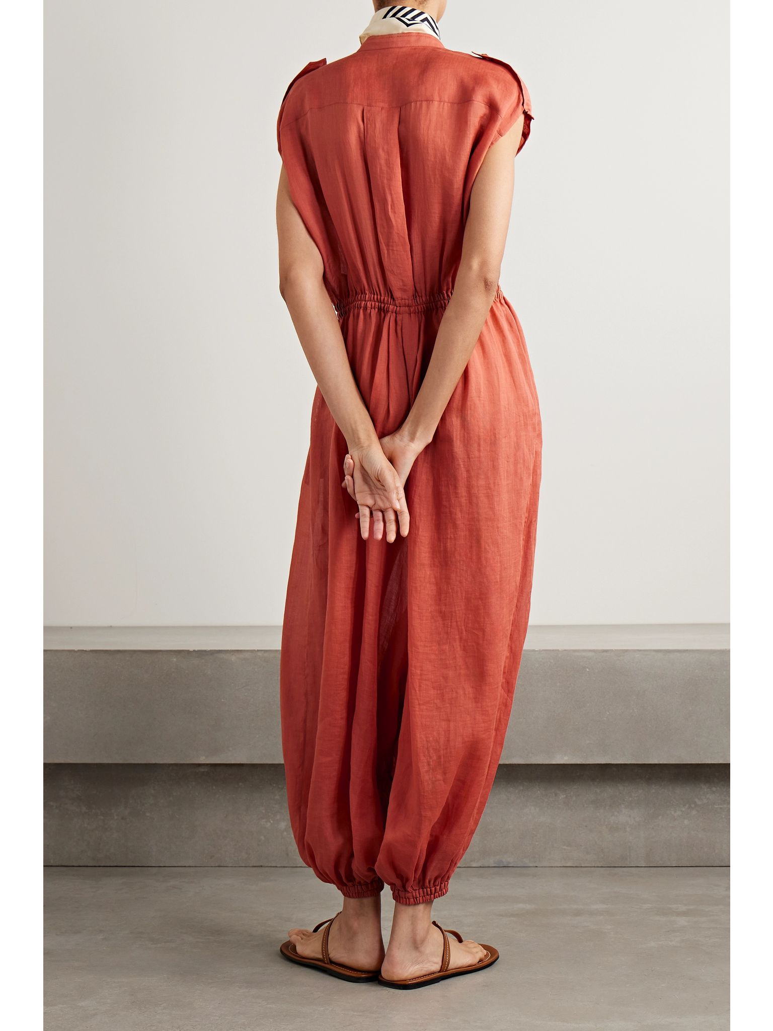 Belted ramie jumpsuit Orange - 4