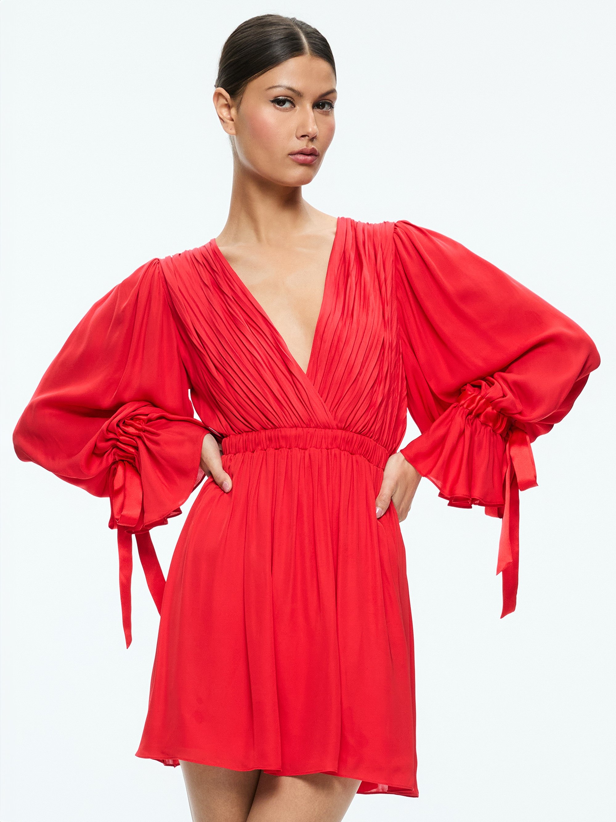 CLARISSA DEEP V TIE SLEEVE MINI DRESS - 5