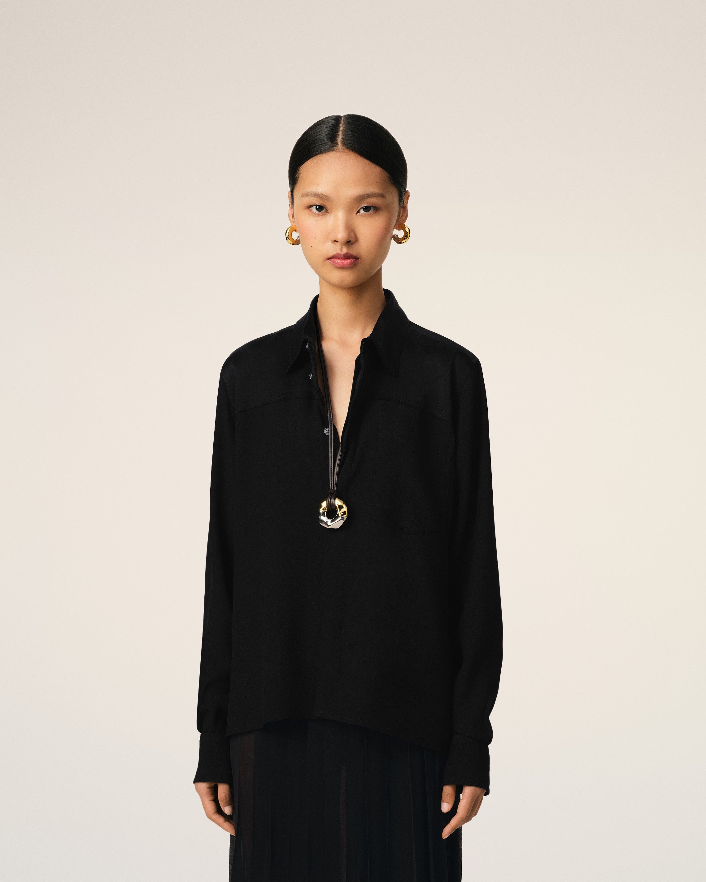 BLACK CONTRASTED TOP LONG SLEEVE SHIRT - 3