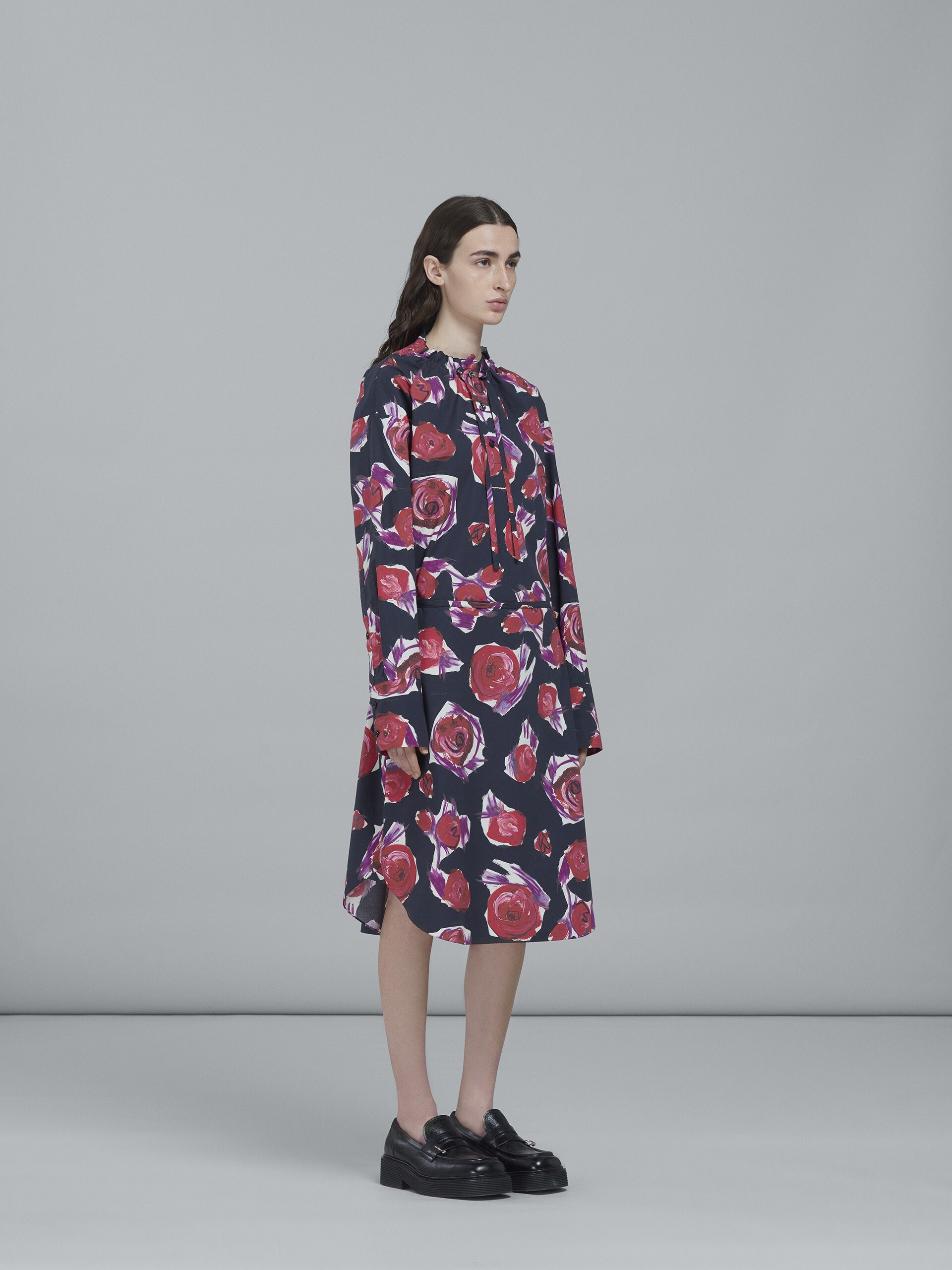 SPINNING ROSES PRINT POPLIN CHEMISIER DRESS - 6