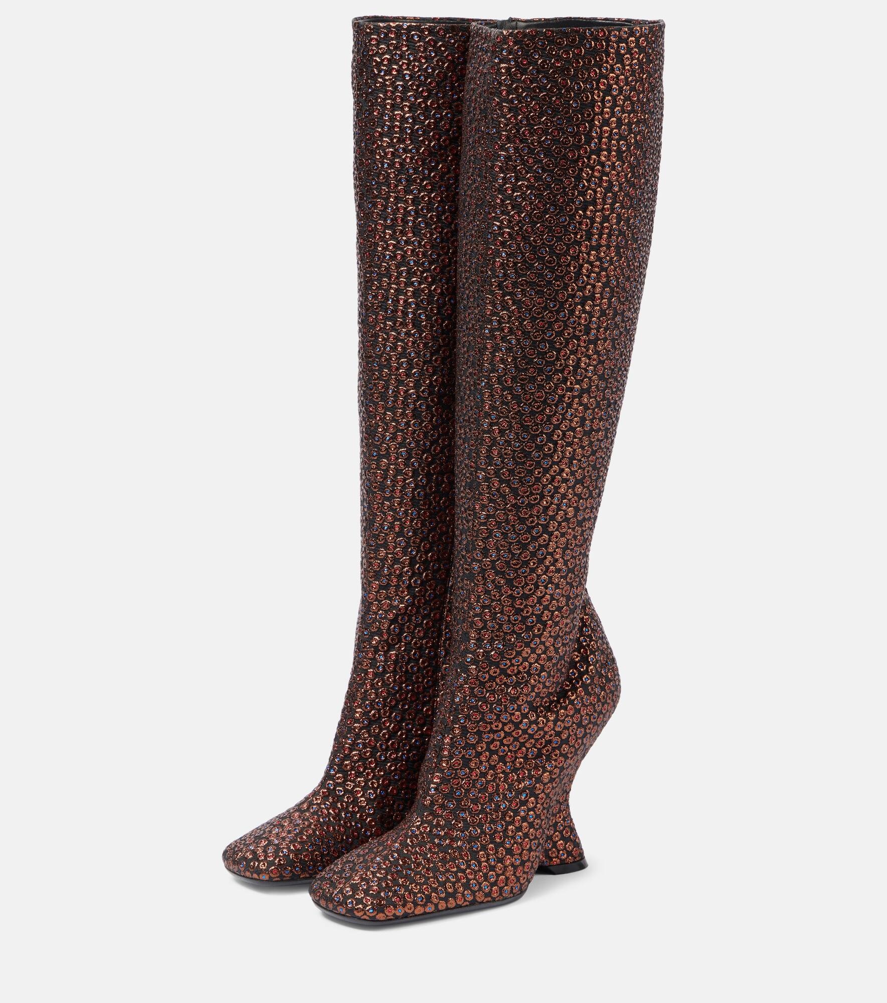 105 glitter wedge knee-high boots - 4