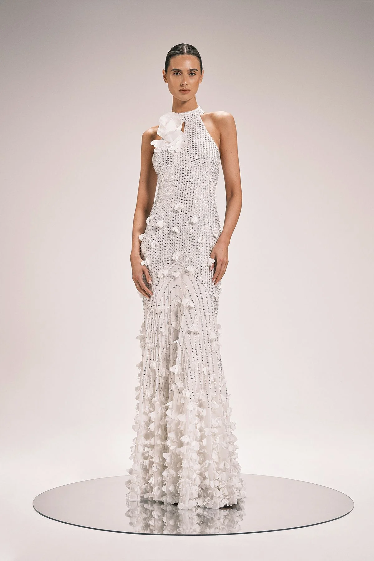 Crystal Applique Woven Maxi Rosette Maxi Dress - 1