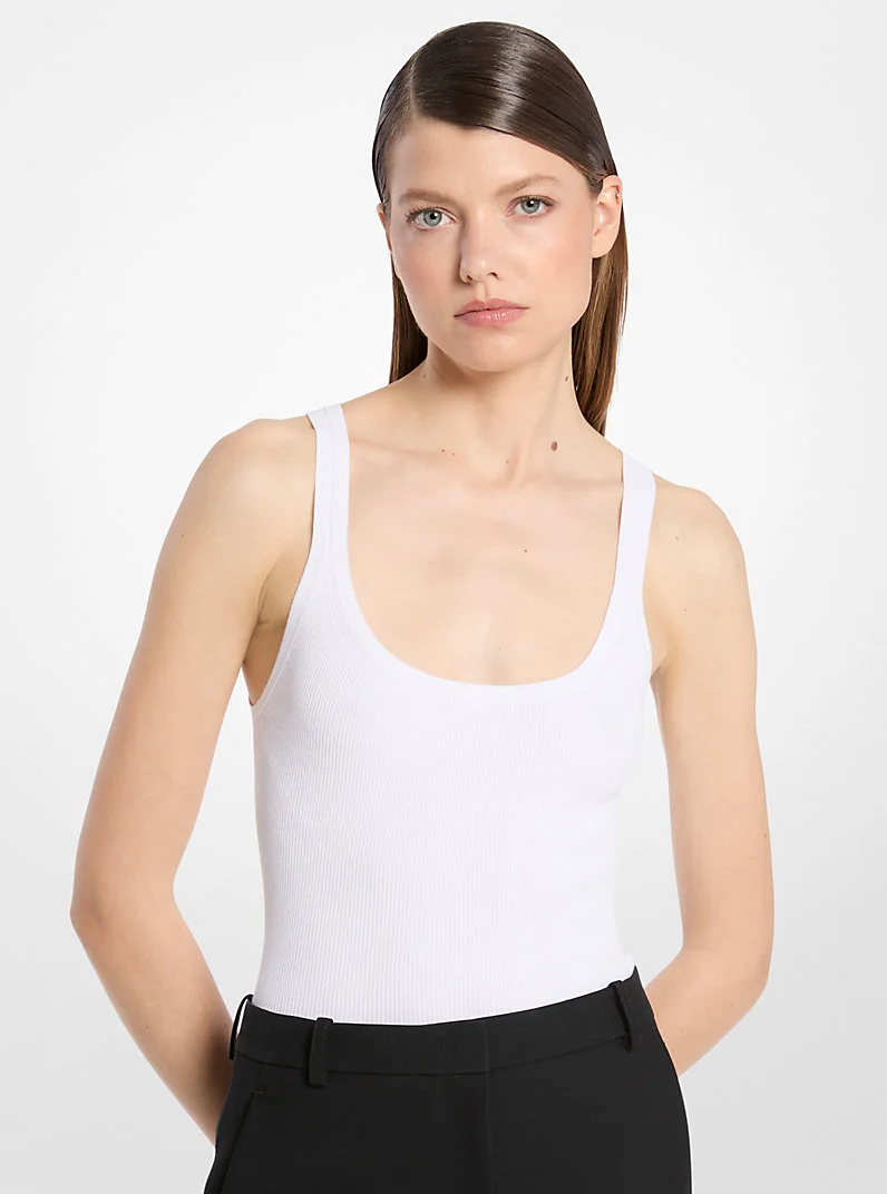 Ribbed Stretch Viscose Tank Top Bodysuit - 1