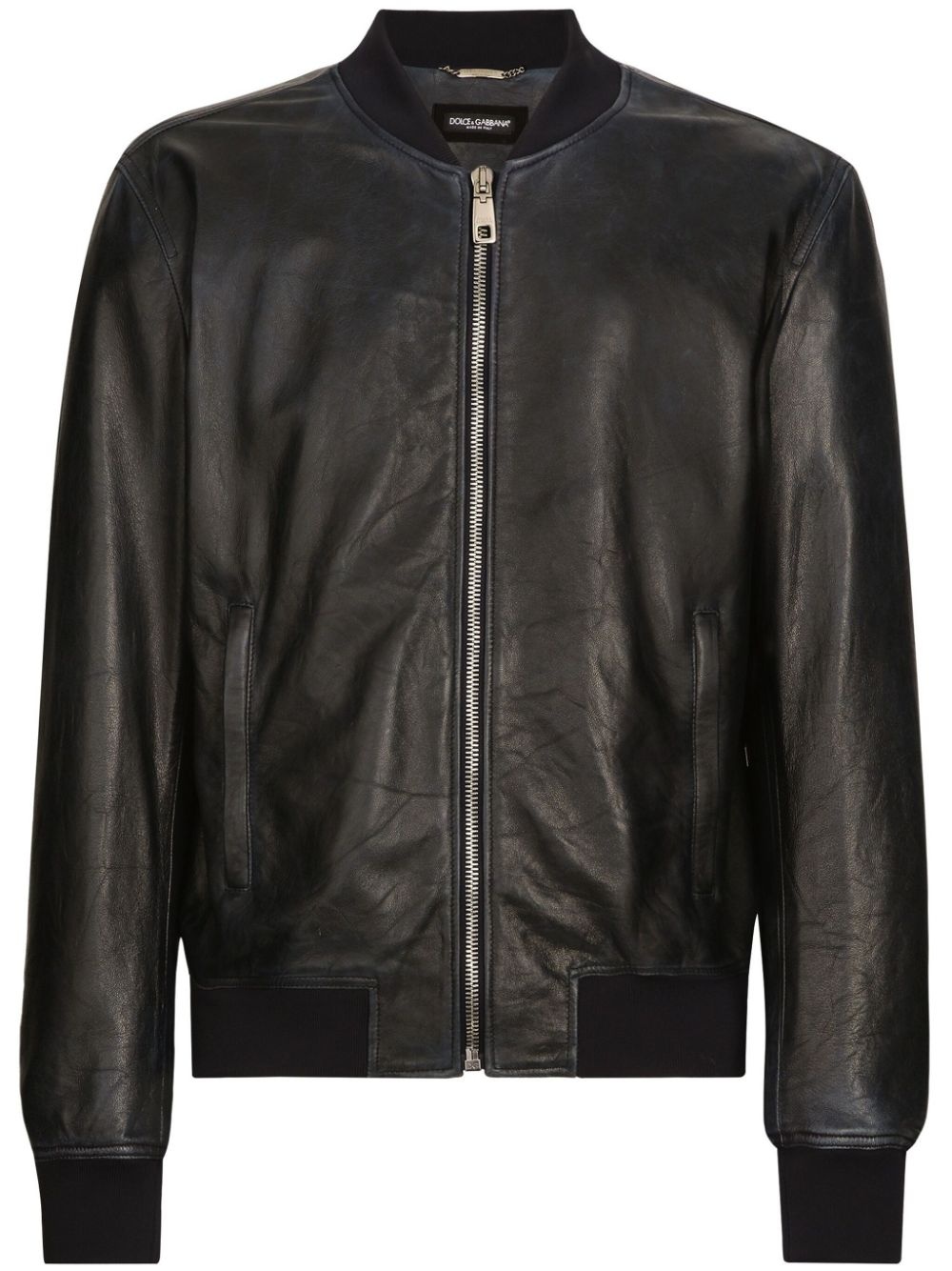 zip-up leather bomber jacket - 1