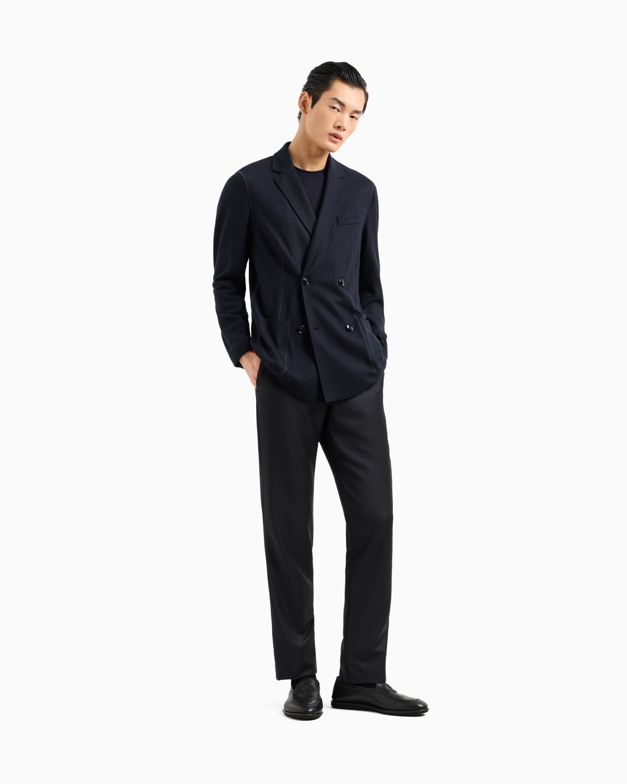 Icon double-breasted jacket in fulled cashmere interlock - 2