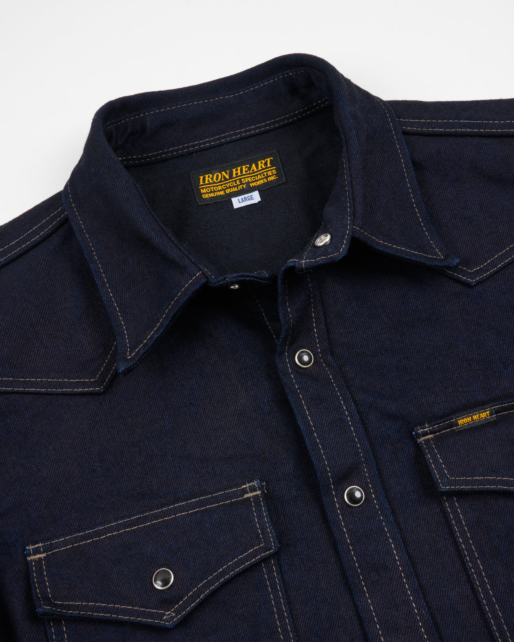 IHSH-295-IB 14oz Selvedge Denim Western Shirt - Indigo/Black - 7