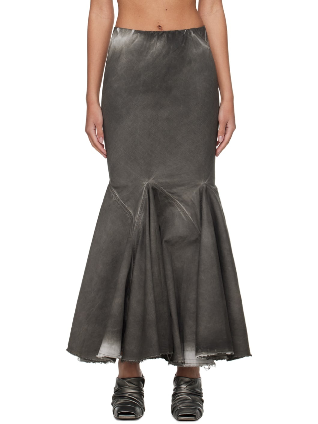 Gray Divine Bias Denim Maxi Skirt - 1