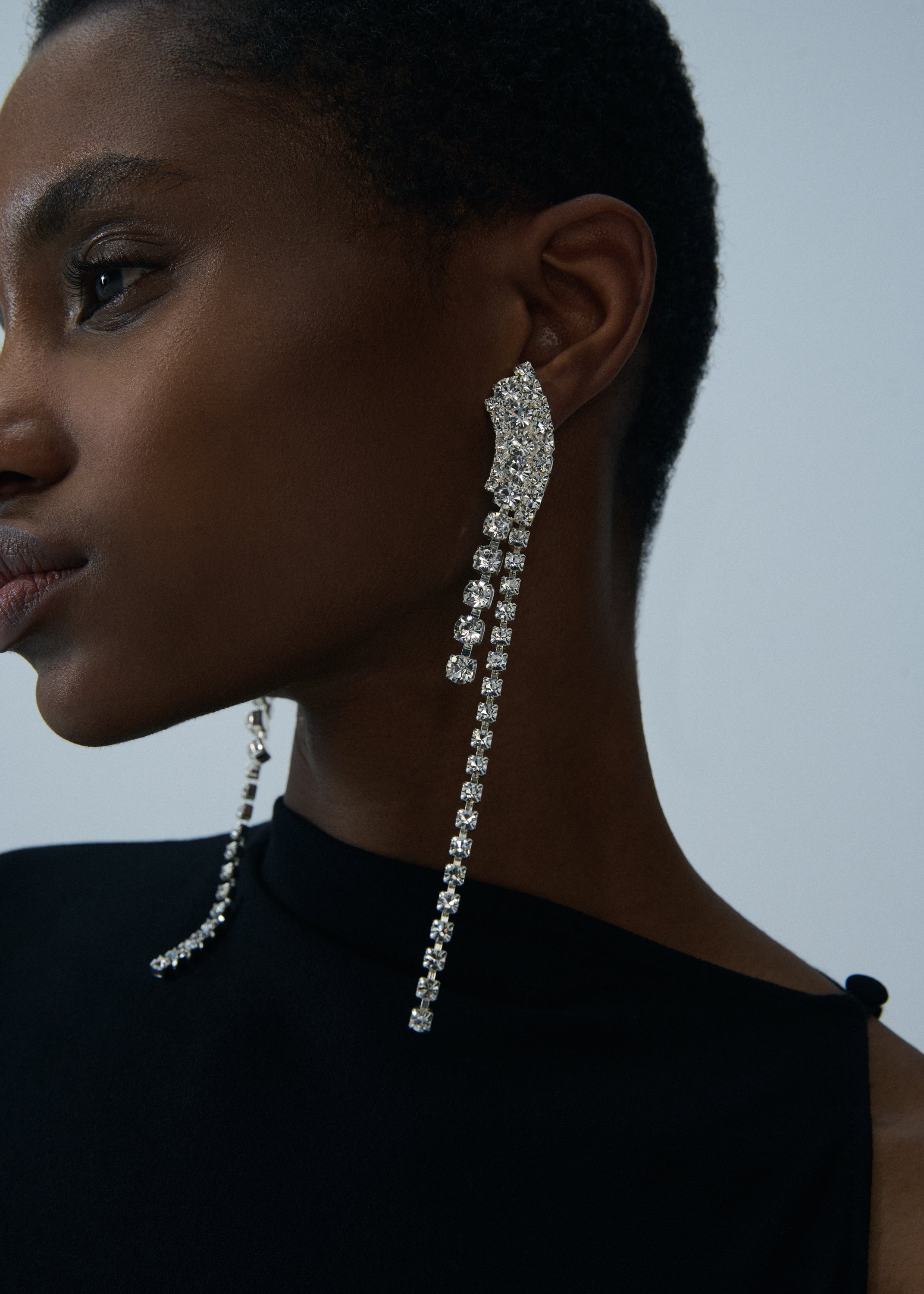 Silver crystal linear fringe earrings - 2