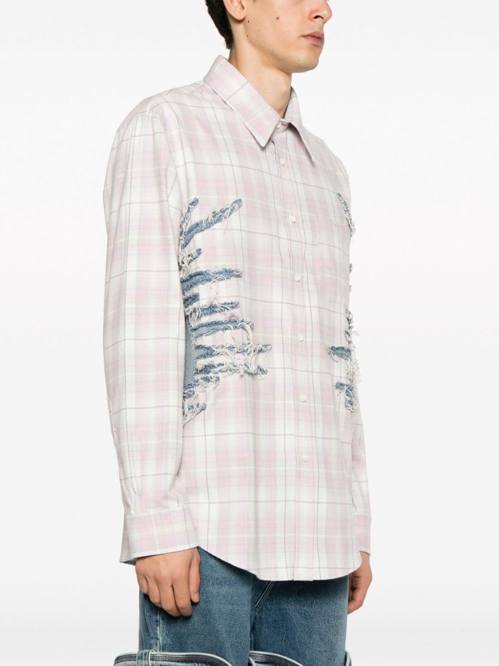 whisker-embroidered check shirt - 4