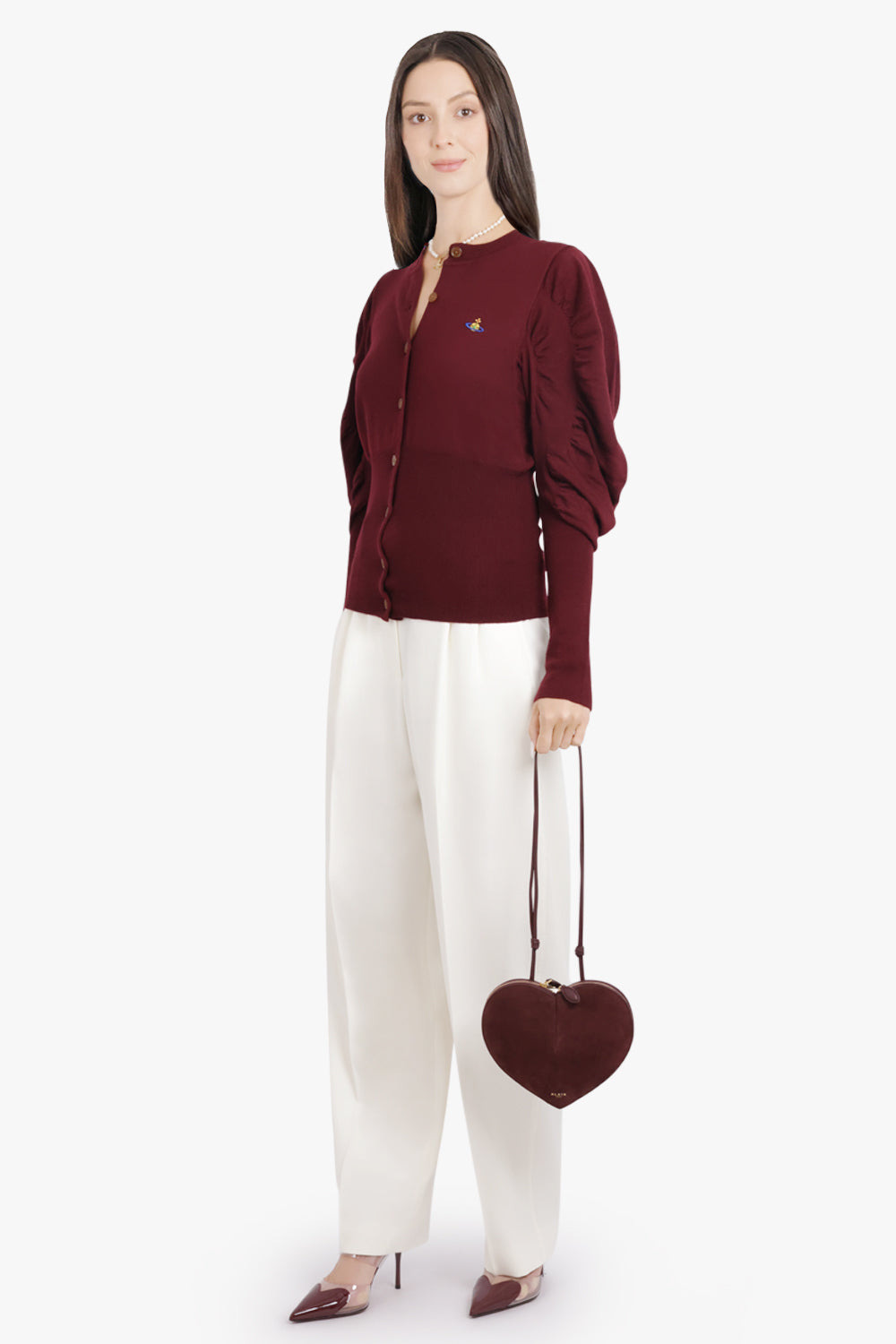 ELI BALLOON SHOULDER KNIT CARDIGAN | BRICK RED - 2