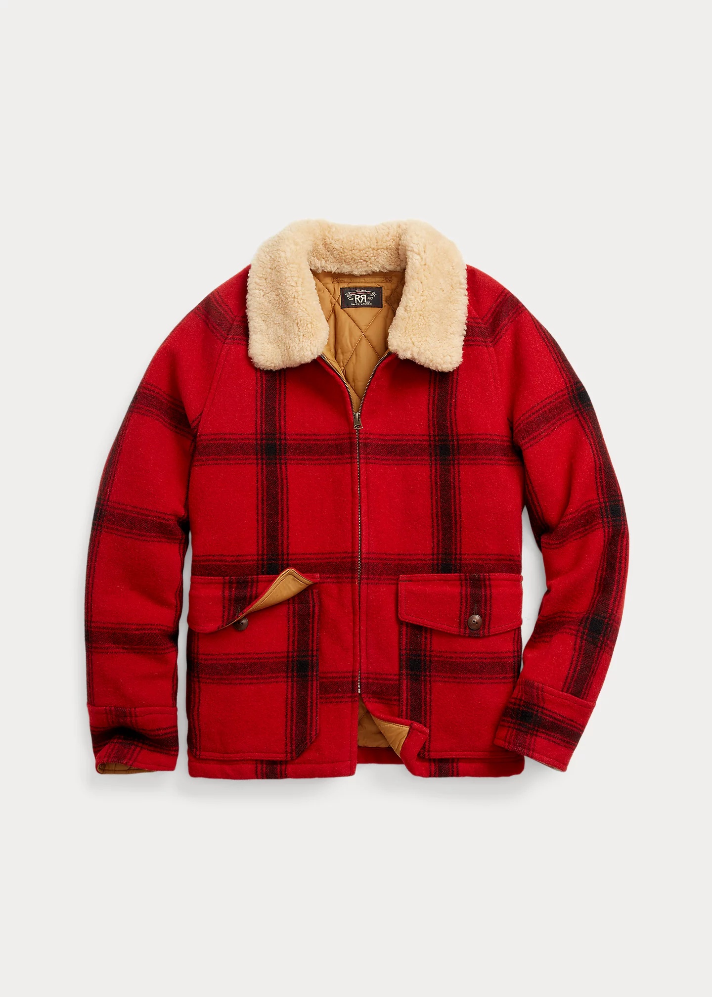 Shearling-Collar Plaid Wool Jacket - 1