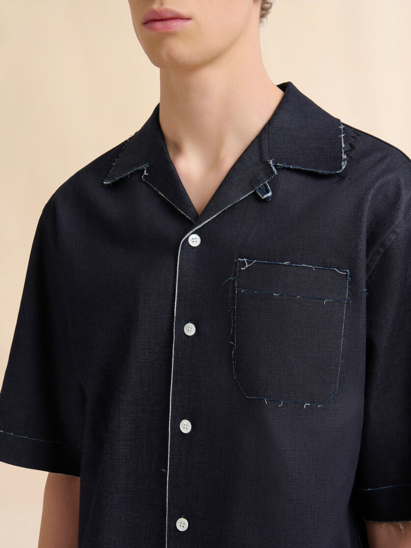 DEEP BLUE STRETCH DENIM TROMPE L'OEIL SHIRT - 4