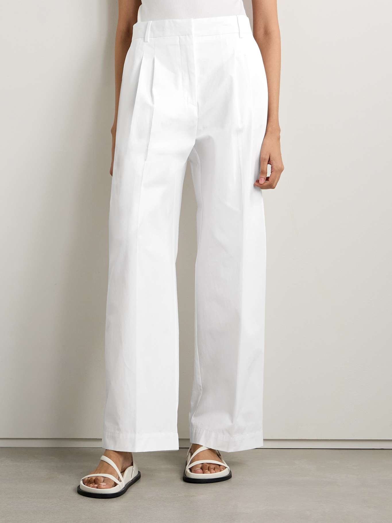 Pleated cotton wide-leg pants - 3