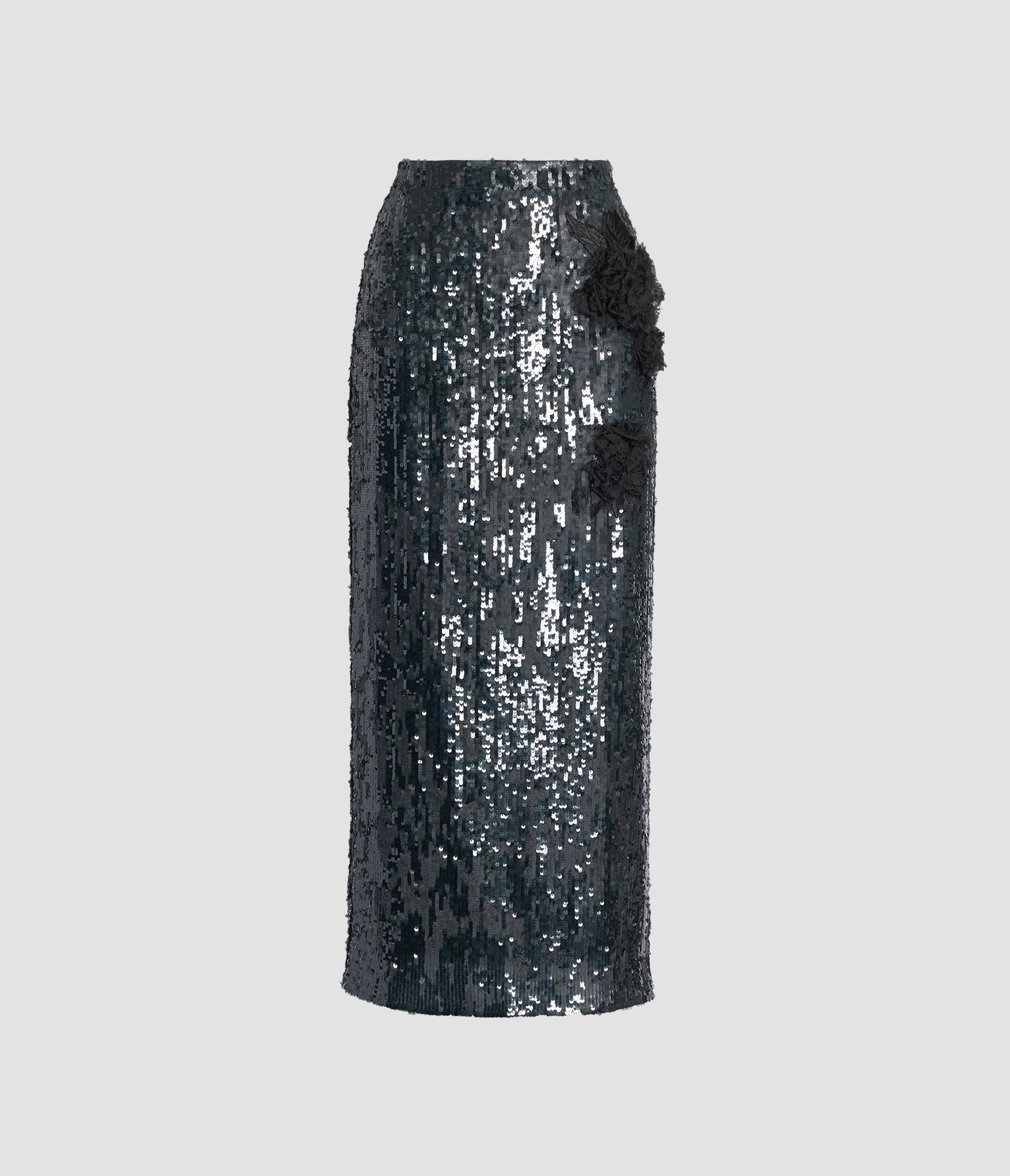 FLORAL APPLIQUE SEQUIN MIDI PENCIL SKIRT - 1