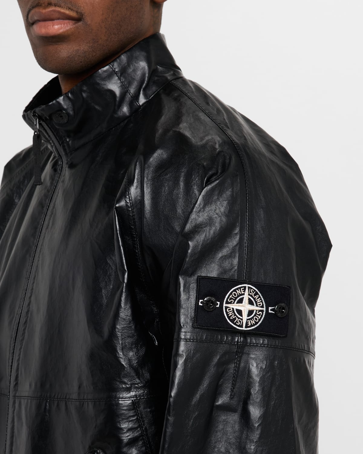 Stone Island Men's Lightweight Leather Biker Jacket neimanmarcus