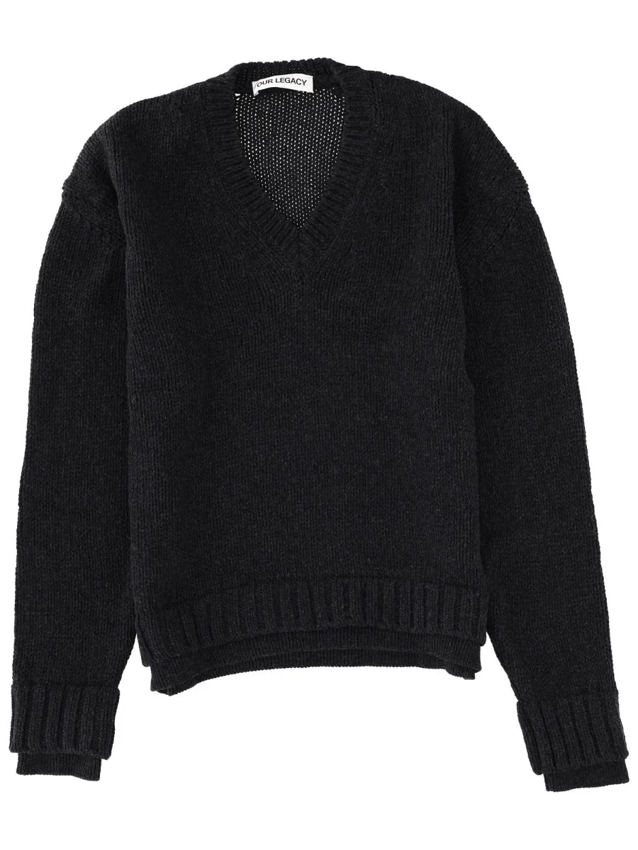 MERINO WOOL "FALSE V-NECK" SWEATER - 1