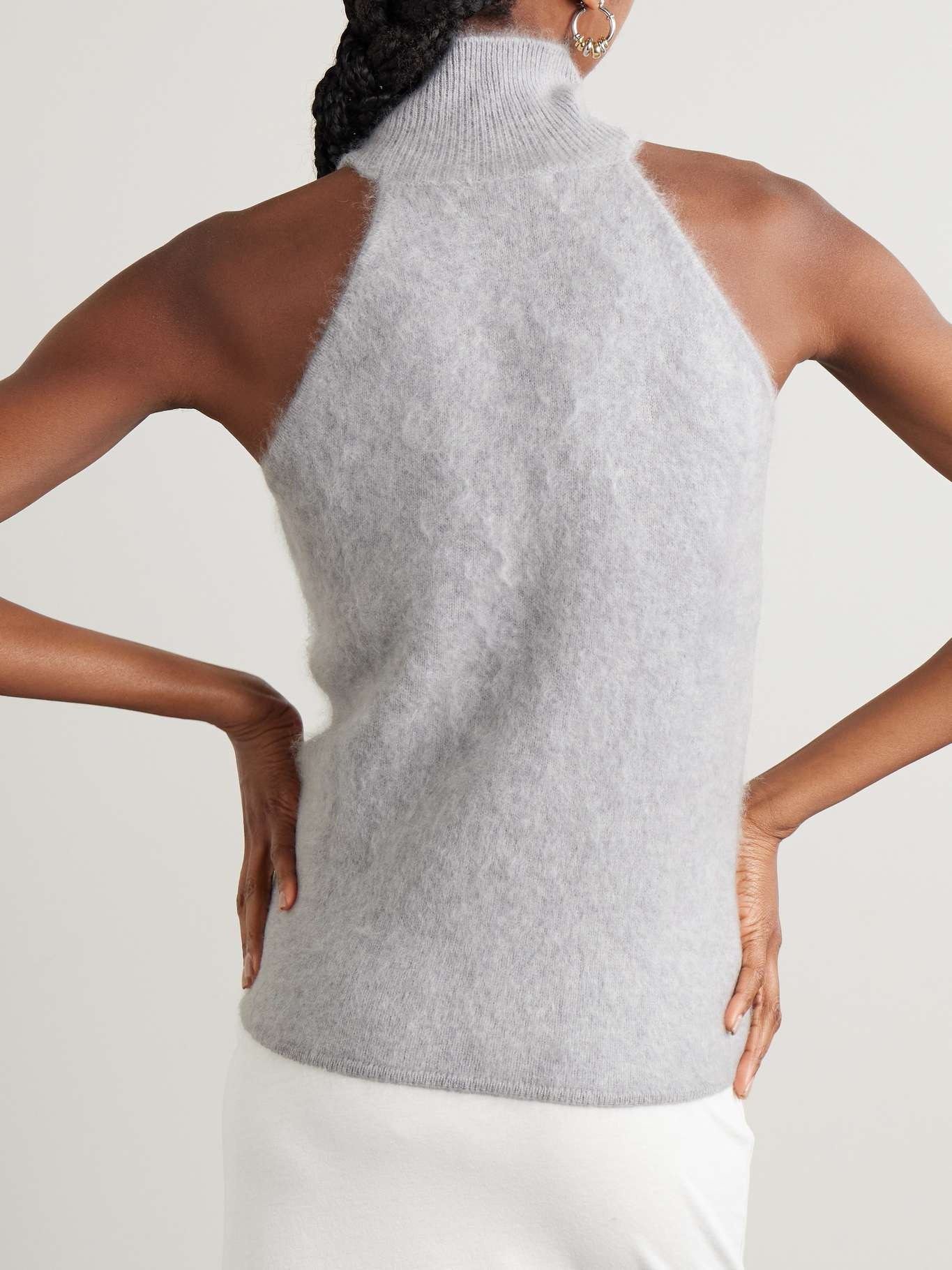 Leya brushed-cashmere turtleneck top Light gray - 3