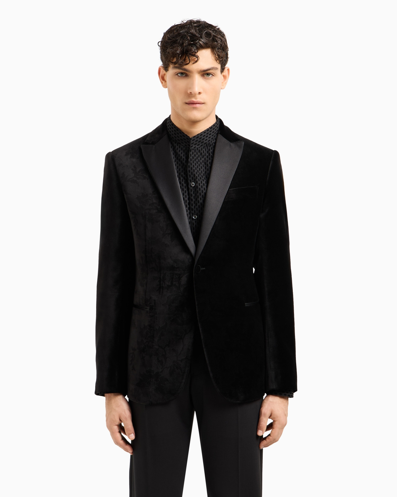VELVET TUXEDO JACKET WITH ALL-OVER PRINTED MOTIF - 4