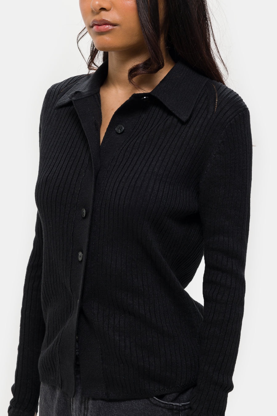 Knitted Rib Shirt in Washed Graphite - 4
