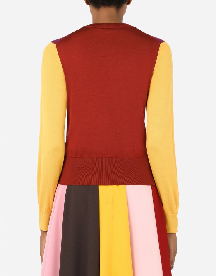 Multi-colored silk sweater with patent leather DG patch - 2