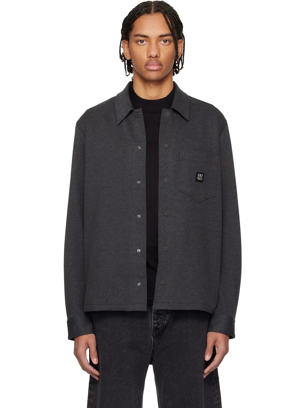 Gray Cotton Blend Oversized-Fit Shirt - 1