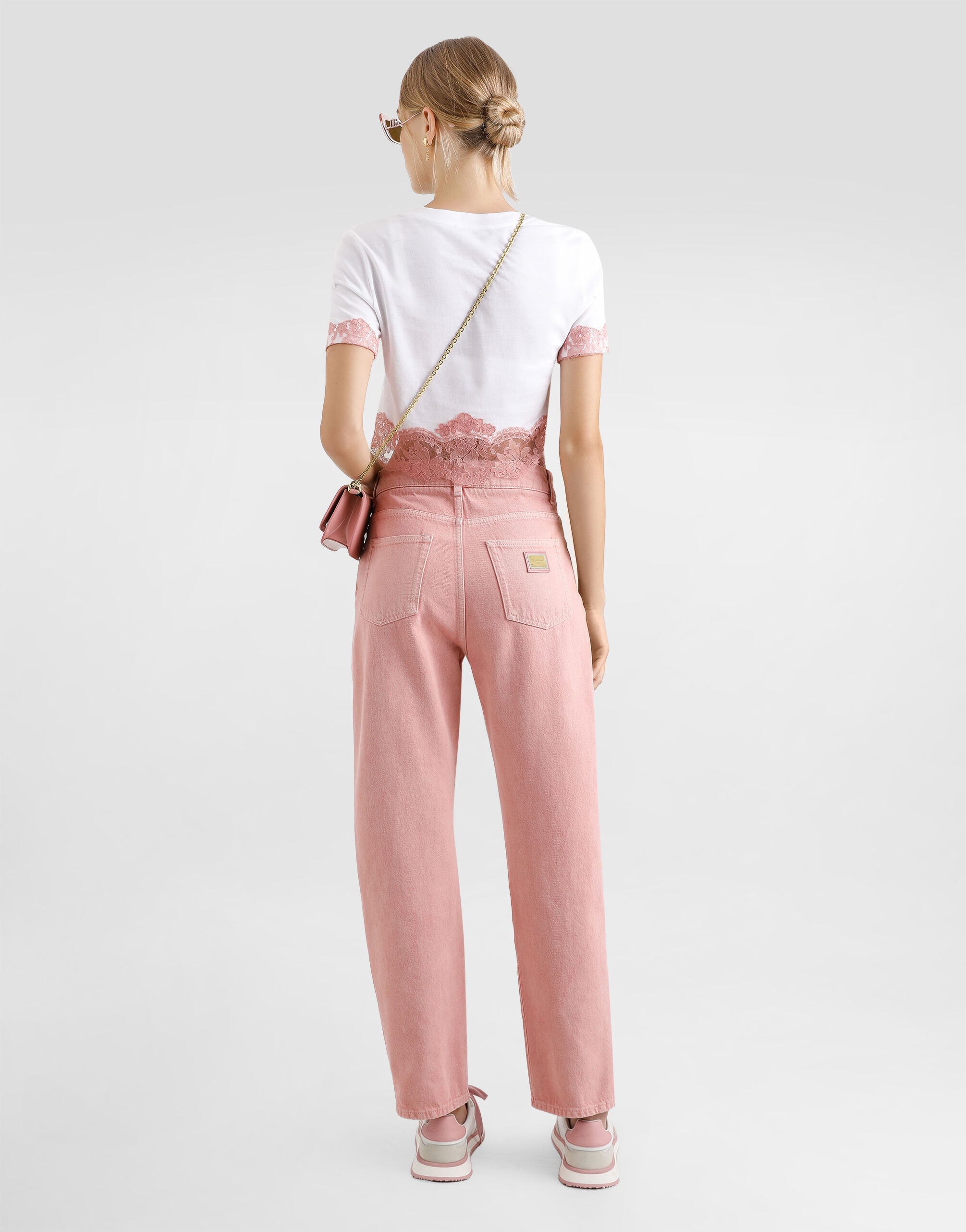 Cropped jersey T-shirt with DG logo and lace inserts - 3