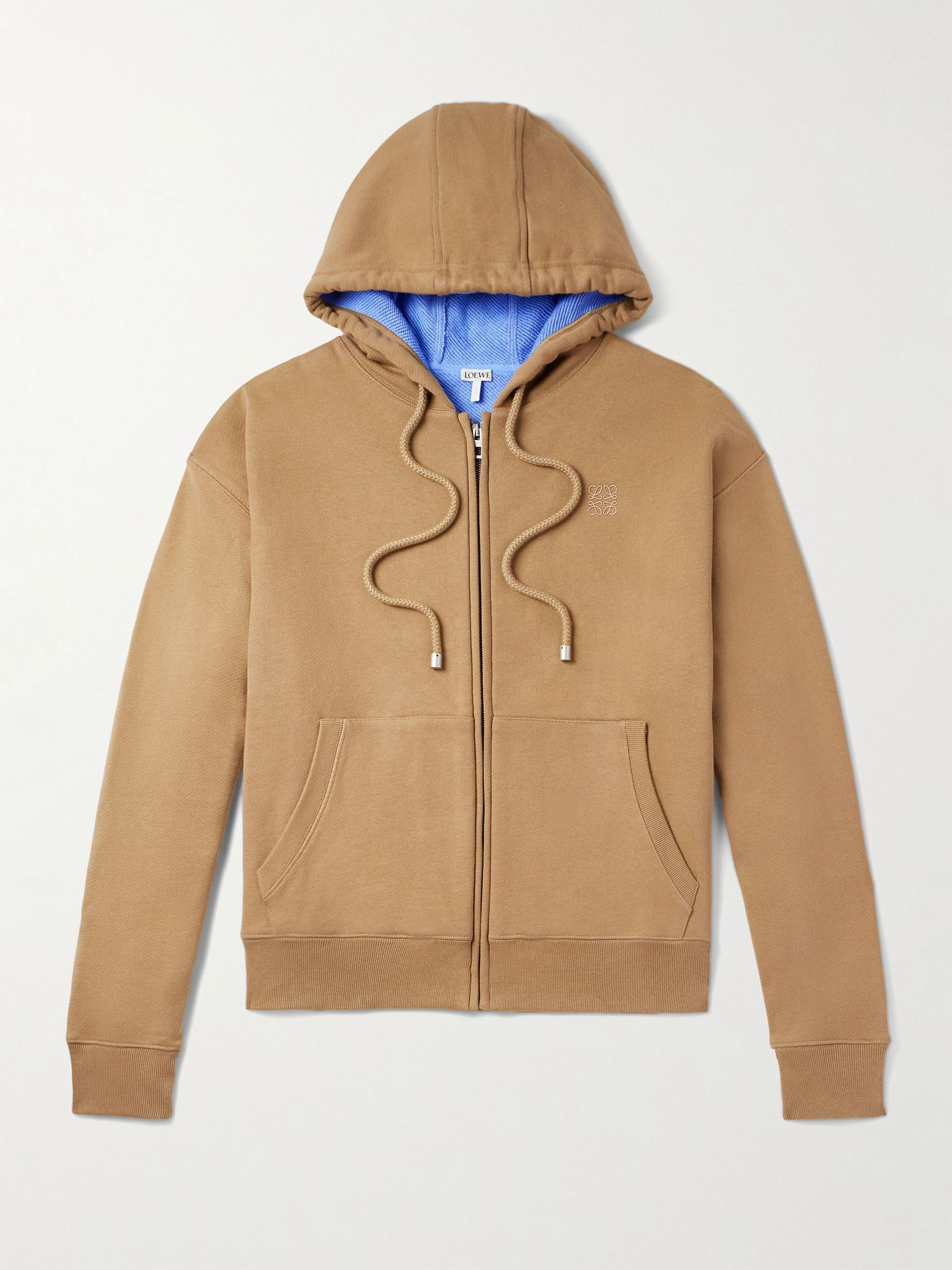 Logo-Embroidered Cotton-Jersey Hoodie Beige - 1