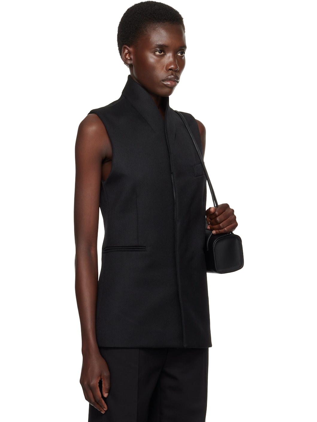 Black Shawl Lapel Vest - 2