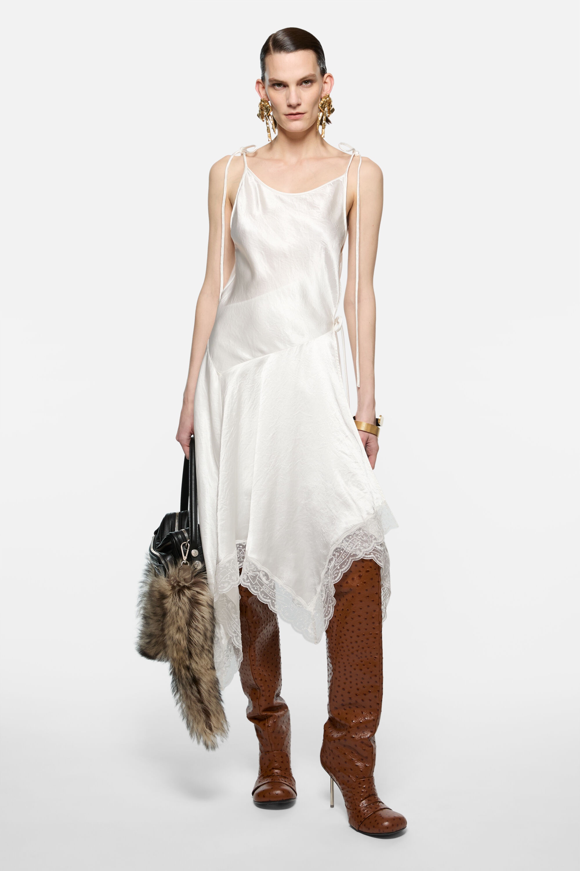 Satin lace dress - White - 2