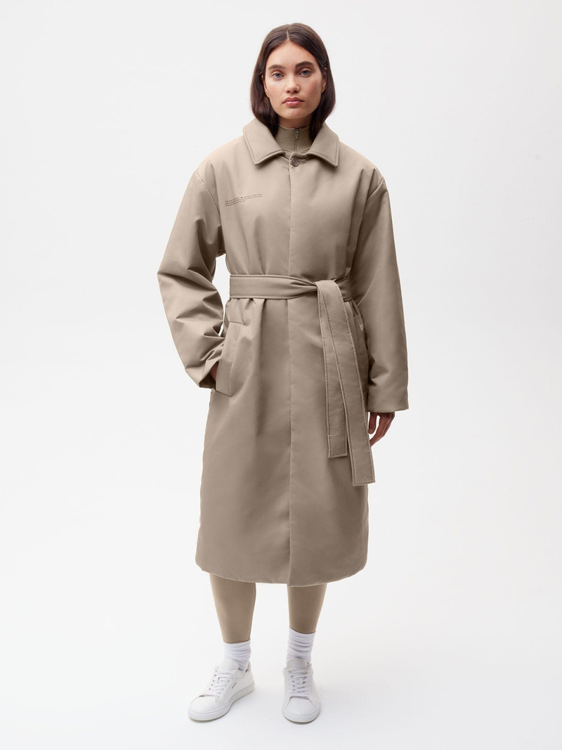Womens Flower-Warmth Trench Coat - Taupe 1