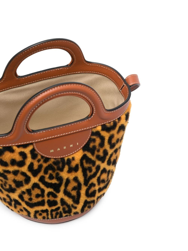 Leopard-print leather bucket bag 5
