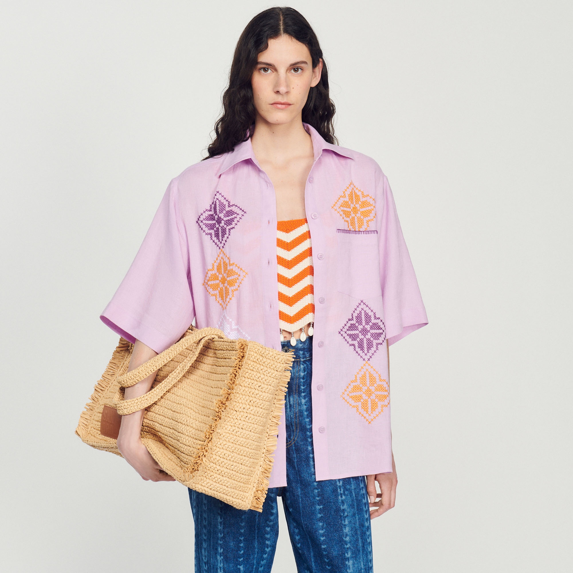 Oversized embroidered linen shirt - 5