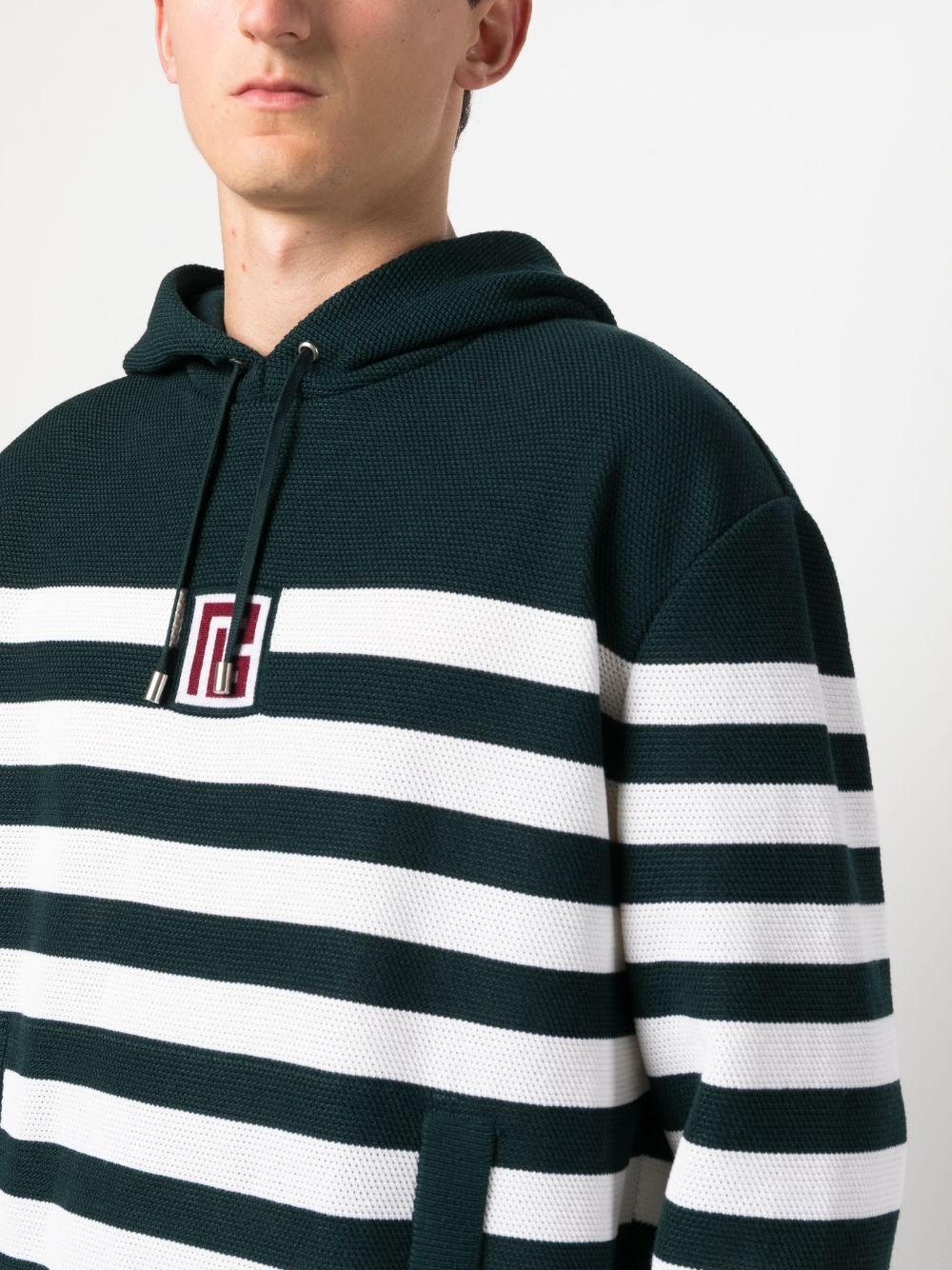 striped wool-blend knitted hoodie - 5