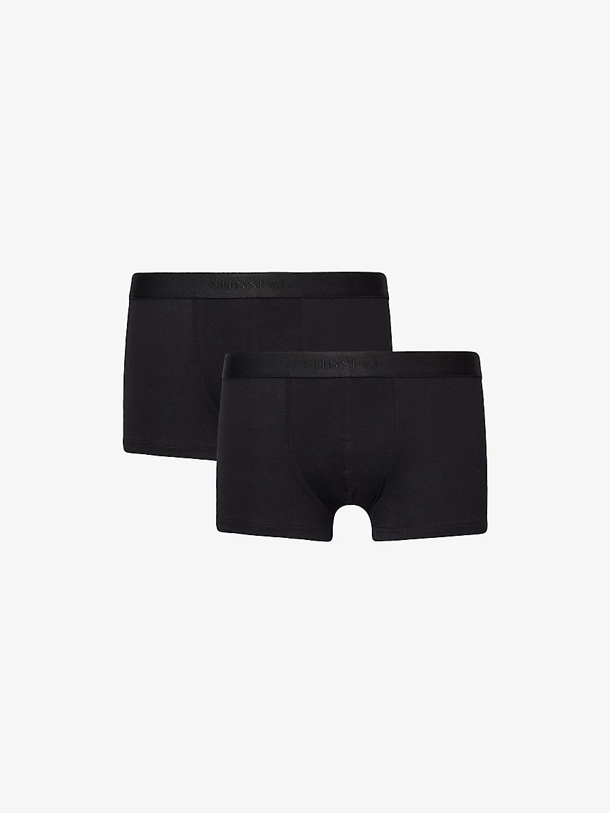 Branded-waistband mid-rise pack of two stretch-cotton trunks - 1