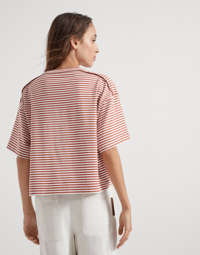 Brunello Cucinelli Cotton striped jersey t-shirt with monili outlook