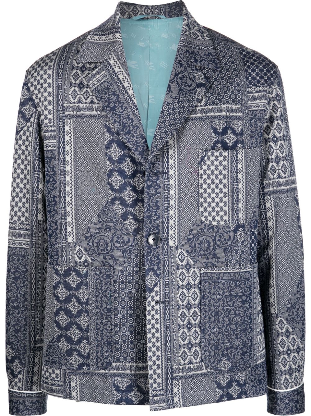 jacquard-patchwork single-breasted blazer - 1