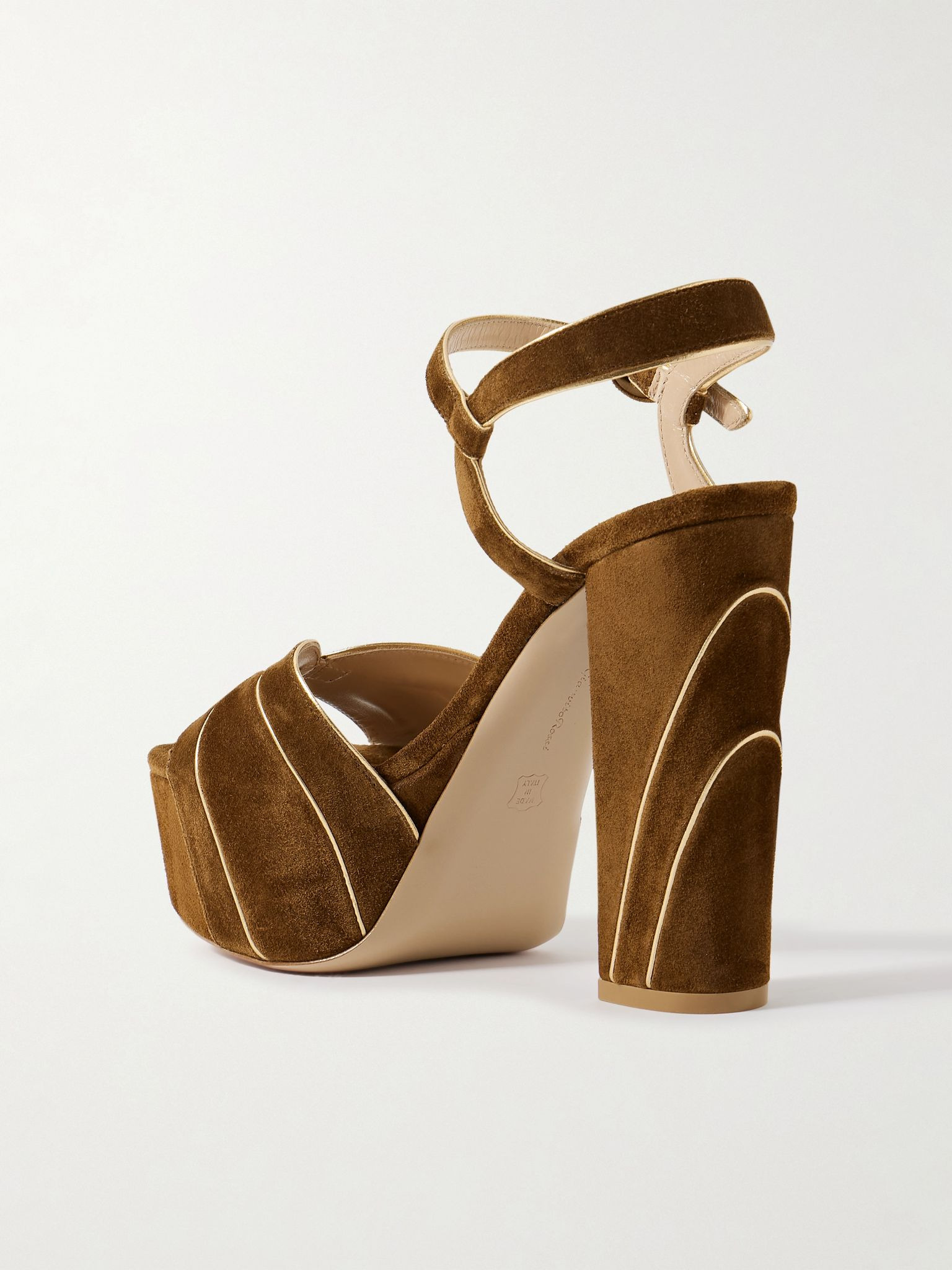 Metallic leather-trimmed suede platform sandals Tan - 3