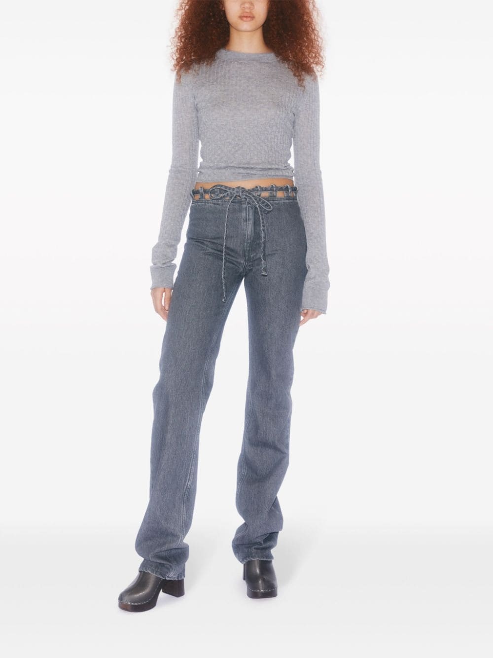 lace-waist straight-leg jeans - 2