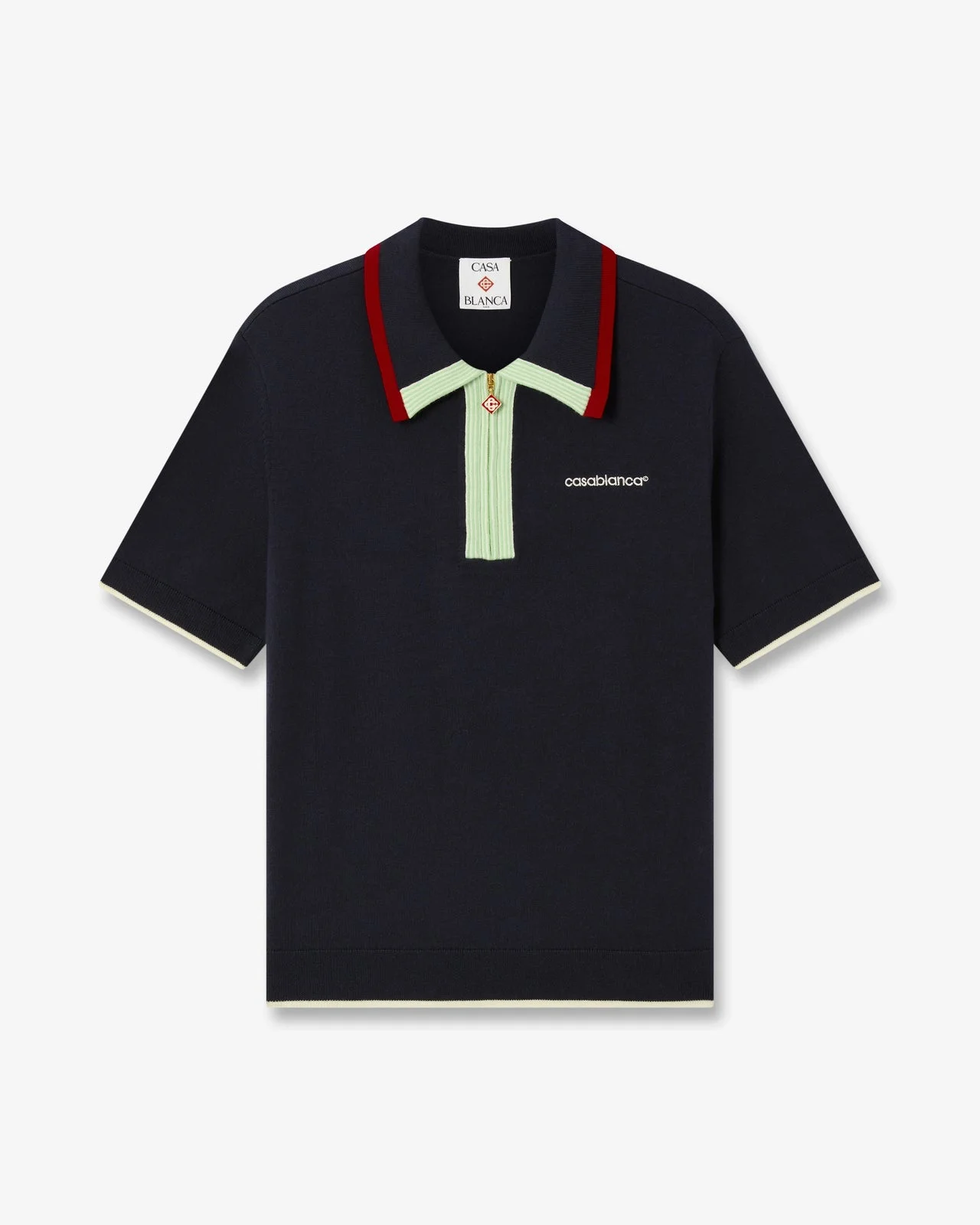 Navy Merino Short Sleeve Polo Shirt - 1