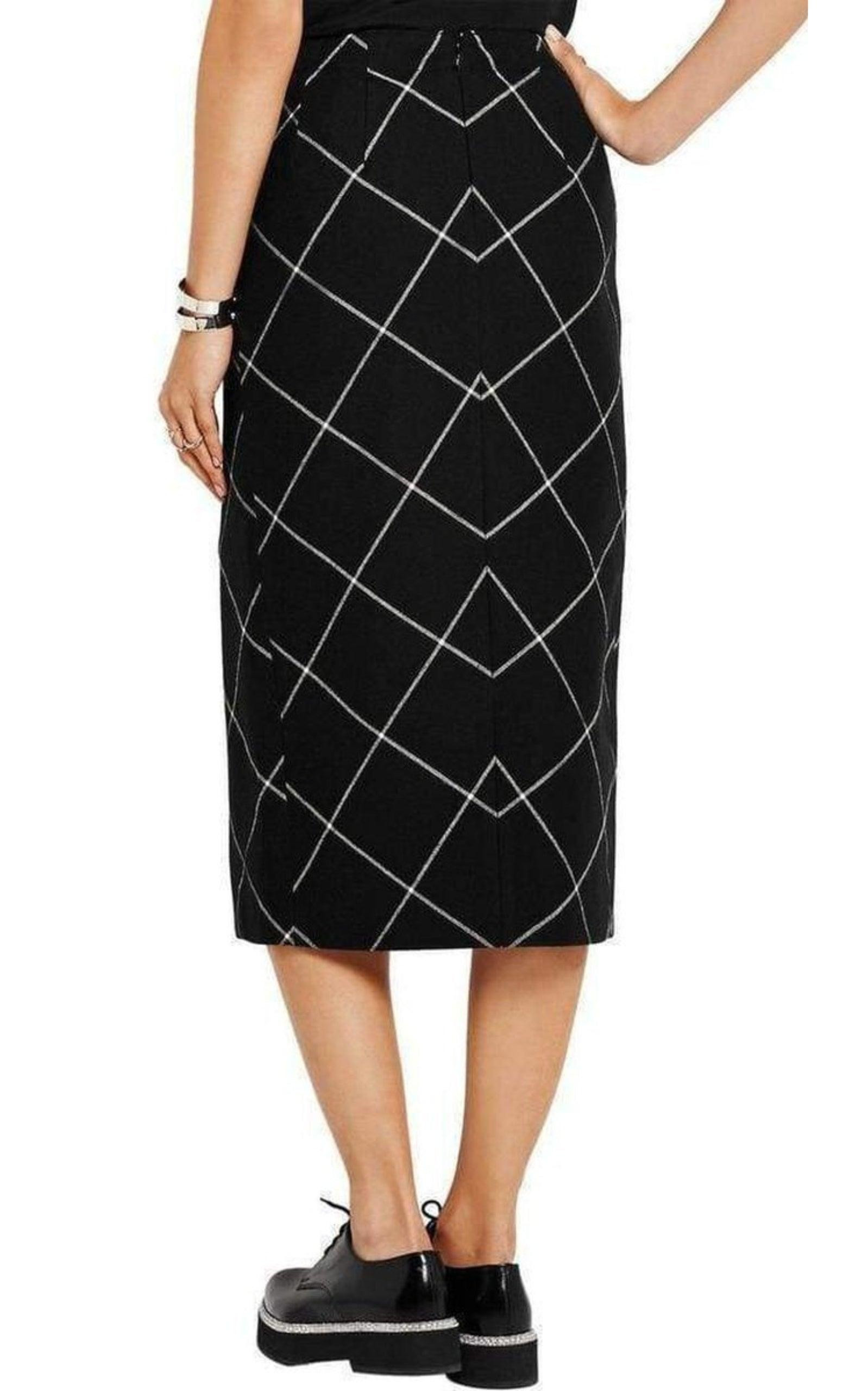Cotton Twill-Paneled Checked Wool Skirt - 4
