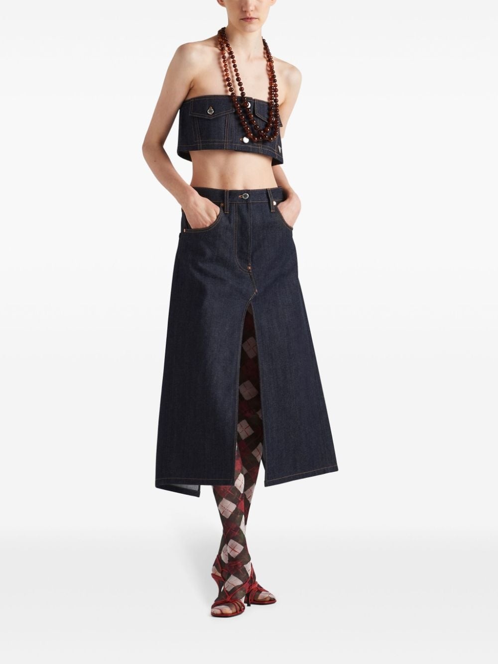 denim strapless crop top - 2