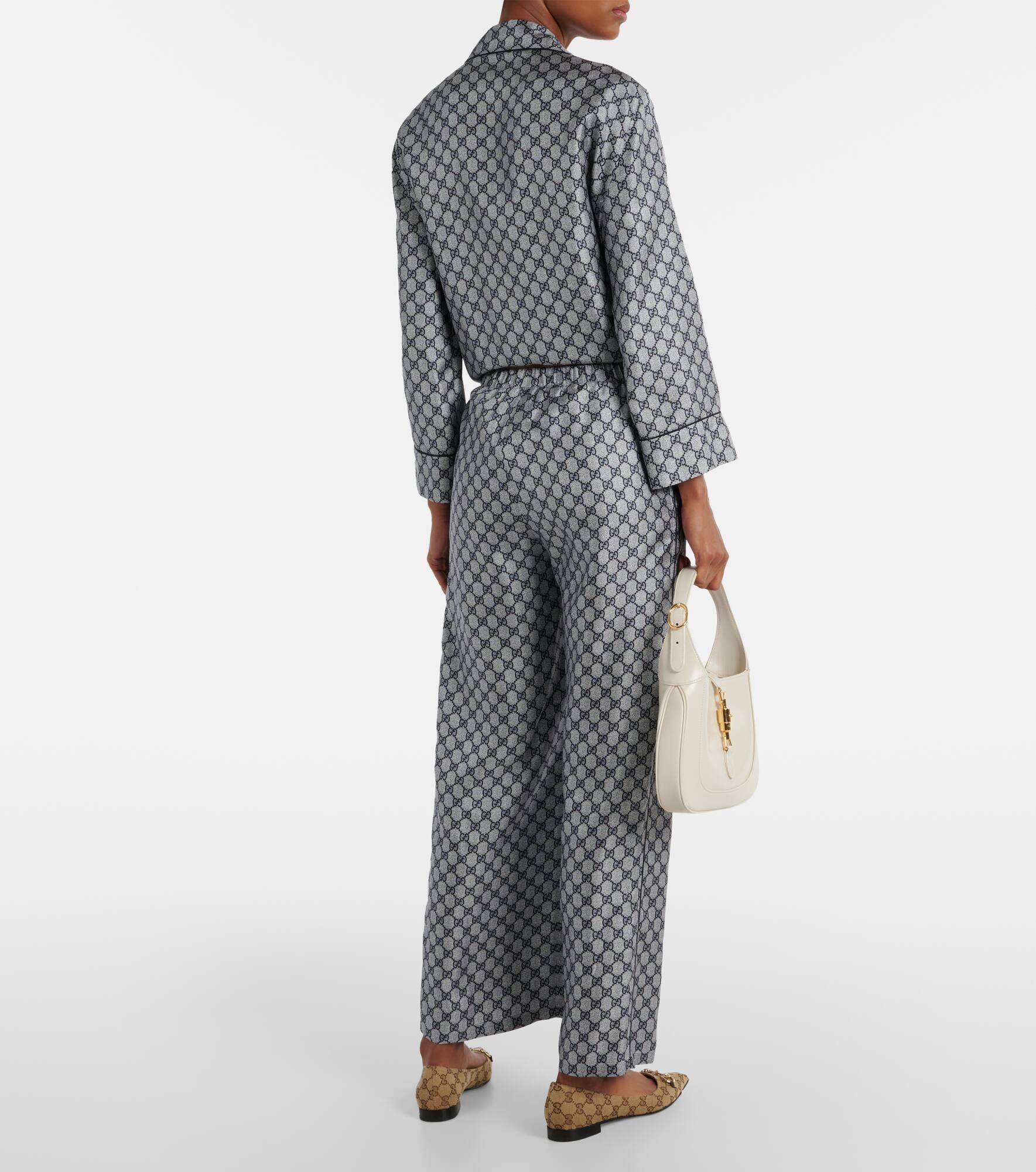 GG silk twill wide-leg pants - 3